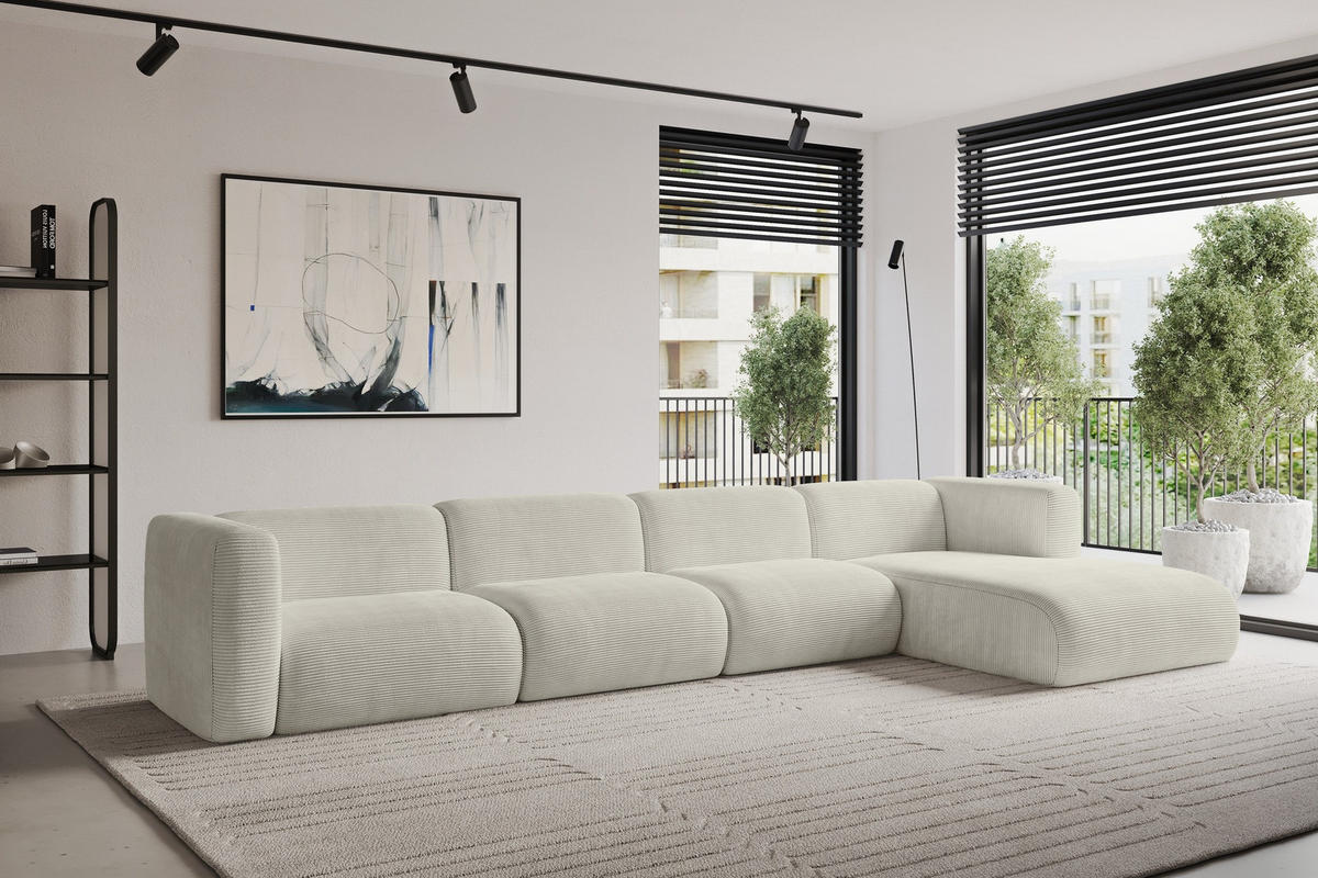 ECKSOFA Ottomane Rechts MIRA-L3 409x179x70 Creme Cord - Ecru/Creme, Holzwerkstoff/Kunststoff (409/179cm) - ALTDECOR