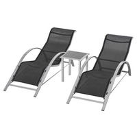 GARTENLIEGE mit Tisch, 59L x 169B x 66H cm, Metall,Mesh, Schwarz+Silber - Schwarz, Kunststoff (59/66/169cm) - Outsunny