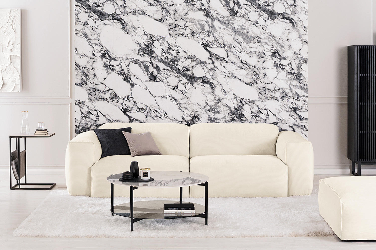 3-SITZER SOFA - Beige/Schwarz, Textil (251/71/102cm) - home24