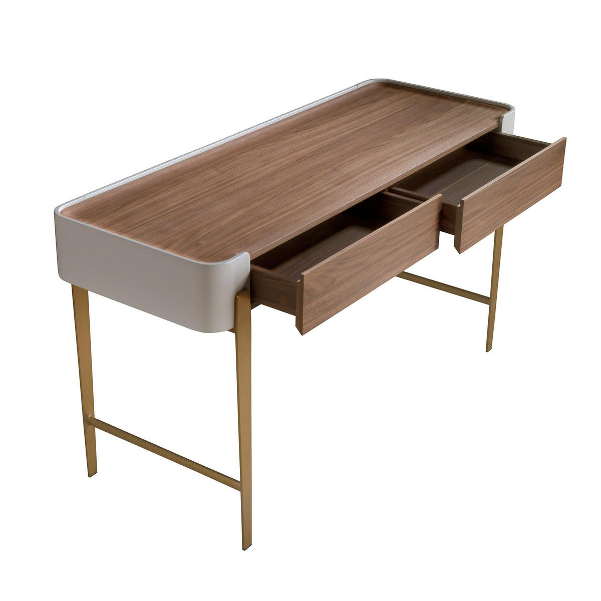 SCHREIBTISCH Schreibtisch in Nussbaum, Beige und goldfarbenem poliertem Stahl 140/50/76 cm - Walnussfarben, Holzwerkstoff/Metall (50/140/76cm) - ANGEL CERDA