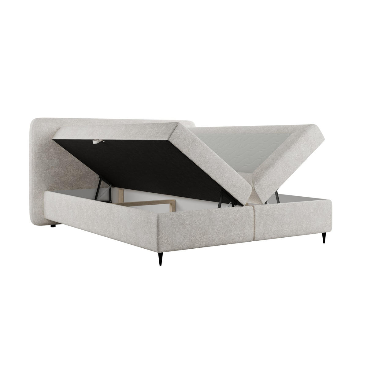 BOXSPRINGBETT BOHO II 140x200 cm, Hellbeige Bouclé, inkl. Topper & Bettkasten - Beige, Textil (140/200cm) - Excellent Home