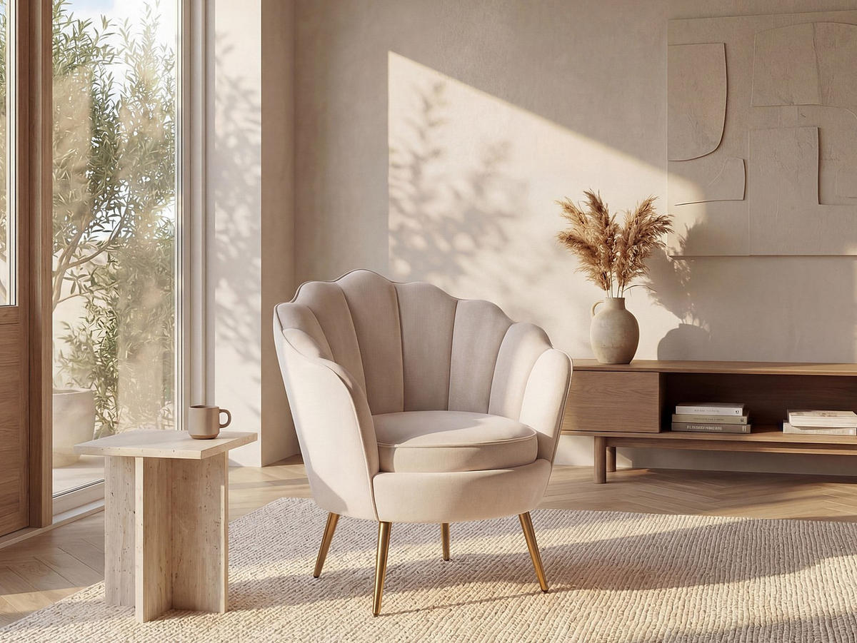 SESSEL mit gerader Rückenlehne - 1 Person - Samt, Stoff - Beige - - Beige, Textil (76/88/73cm) - Vente-Unique
