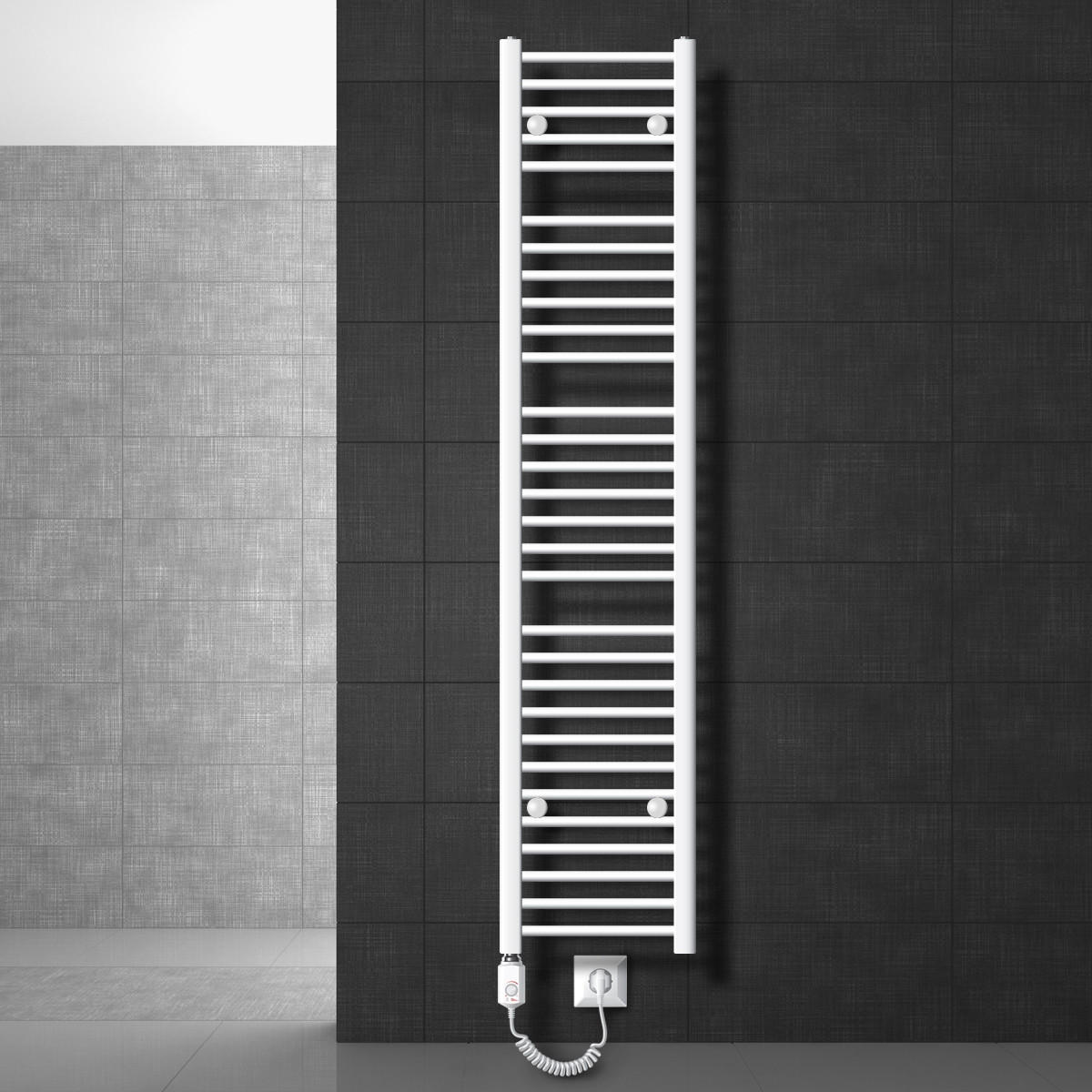 BADHEIZKÖRPER elektrisch Sahara 300x1800 mm Weiß gerade mit Heizstab 900W - Weiß, Metall (3/180/30cm) - LuxeBath