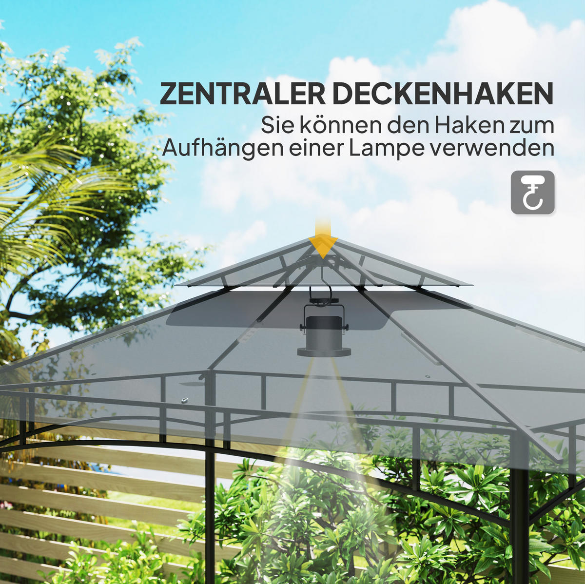 PAVILLONS aus Polyester 240x150x258 cm in Dunkelgrau mit LED-Lichtern - Dunkelgrau, Textil (240/258/150cm) - Modfu