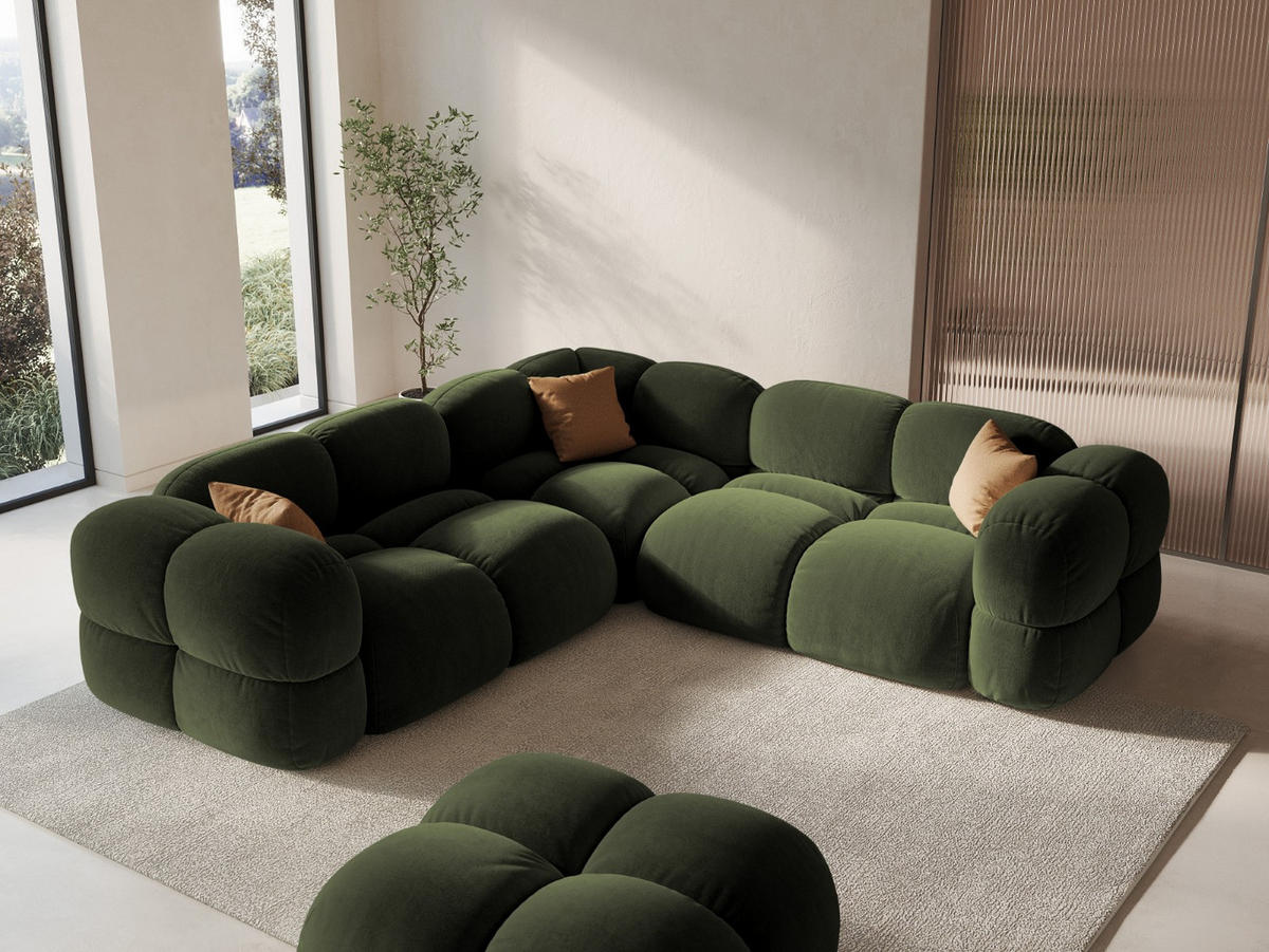 ECKSOFA Loretto aus Samt grün 4 Sitzplätze - Grün, Textil (250/250cm) - Cosmopolitan Design