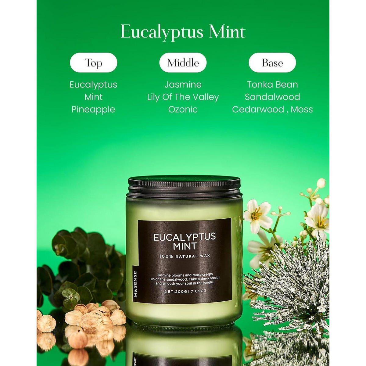 DUFTKERZE im Glas Minze Eukalyptus 200g - Grün, Paraffin (6.5cm)