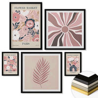 WANDBILDER 5er-Set - 50x50 cm & 20x30 cm & 40x60 cm Schwarzer Rahmen - Blumenmuster, Blätter, Geometrie - Schwarz, Kunststoff (40/60cm) - ArtPrintCave