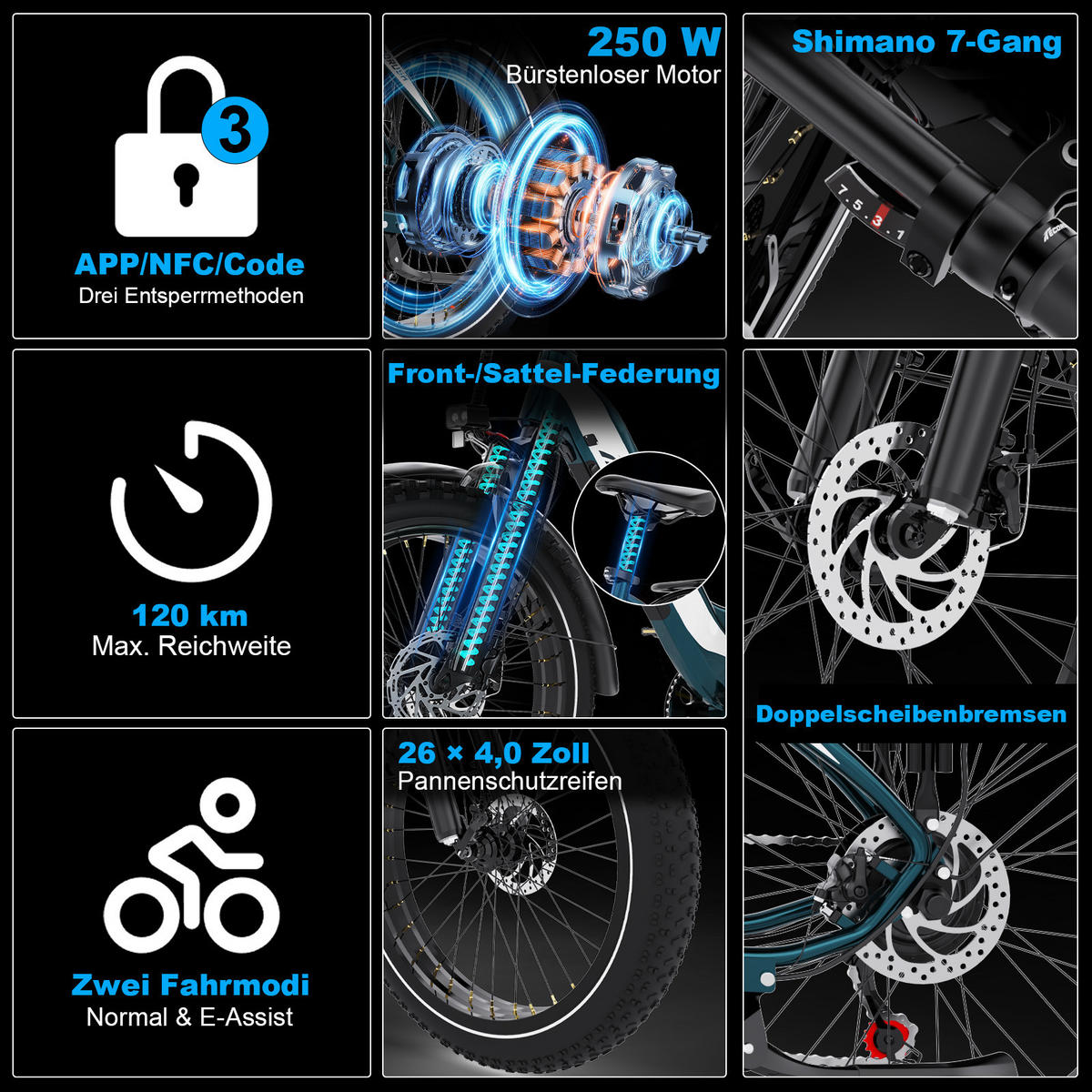 E-BIKE R3 48V-Akku mit 150 km Reichweite 3 Entsperrmethoden - Grün, Metall (87cm) - ECORUSH