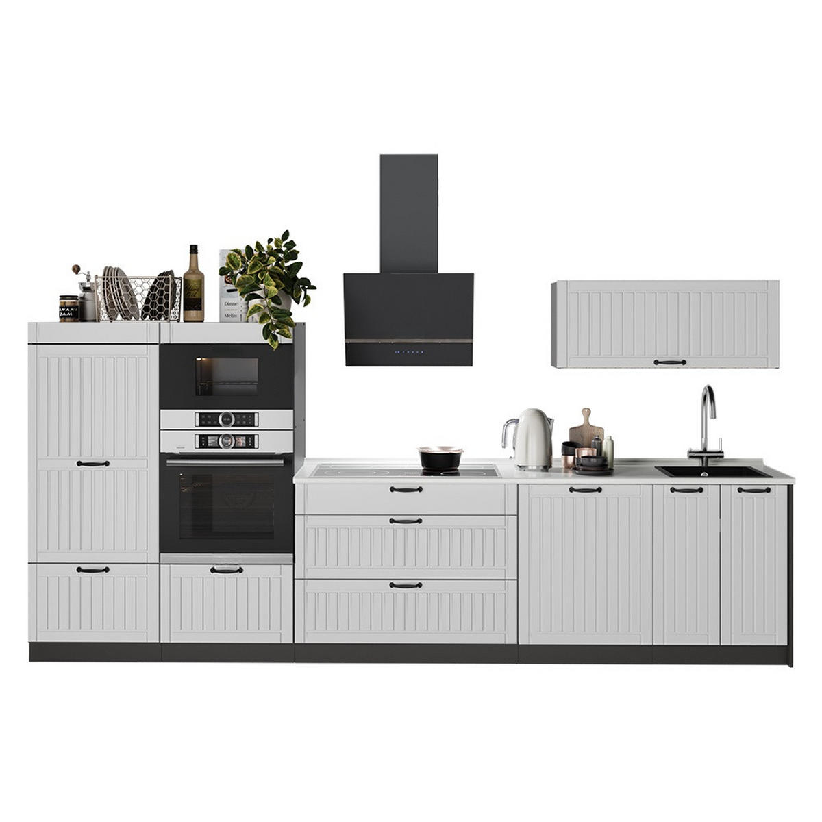 KÜCHENZEILE Fame-Line, Weiß Landhaus/Anthrazit, 340 cm, AP Marmor - Anthrazit/Weiß, Holzwerkstoff (340/153.6/60cm) - Vicco