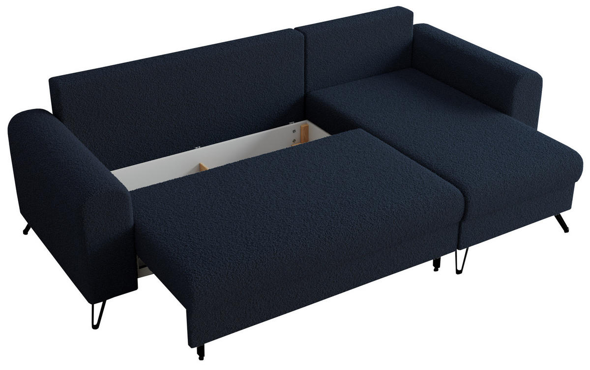 ECKSOFA Hugo Boucle Dunkelblau - Schwarz/Dunkelblau, Textil/Metall (242/140cm) - MKS