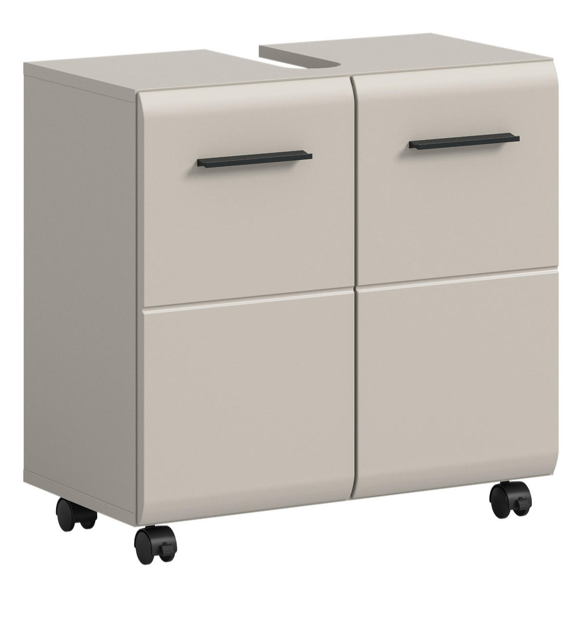 WASCHBECKENUNTERSCHRANK Kaschmir 60 cm 2-türig, Badezimmer Unterschrank auf Rollen - Kaschmir/Schwarz, Holzwerkstoff/Kunststoff (60/58/30cm) - Inn.Furn