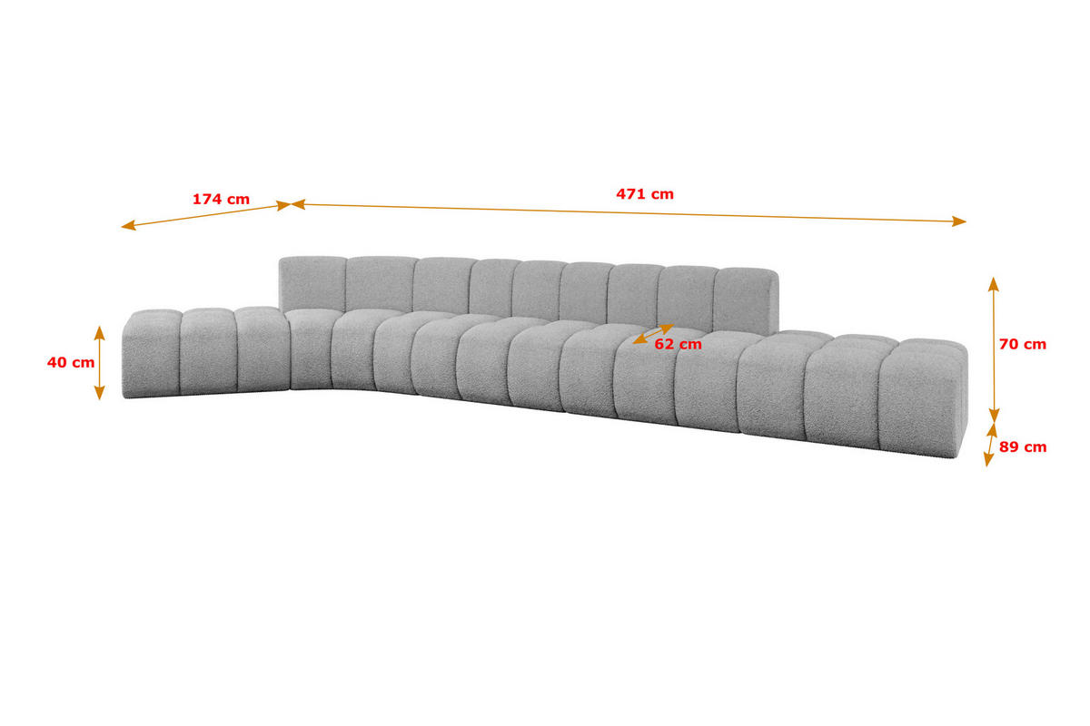 ECKSOFA modulares Sofa Solven-L2 - 471x174x70 cm Hellgrau - Hellgrau, Holzwerkstoff/Textil (471/174cm) - ALTDECOR