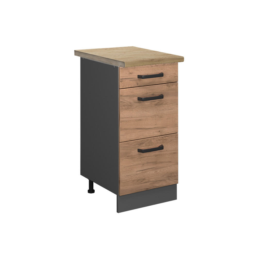 KÜCHENUNTERSCHRANK R-Line Goldkraft Eiche 40 cm mit Schubladen AP Eiche - Anthrazit/Eiche Wotan, Holzwerkstoff (40/81.6/60cm) - Vicco