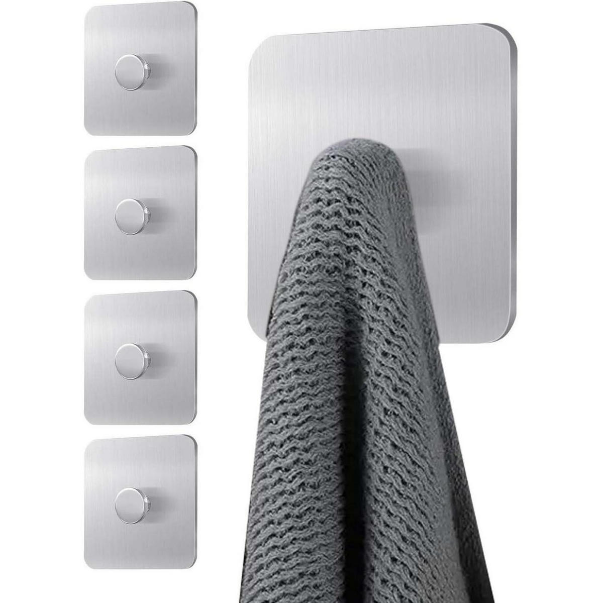 HANDTUCHHAKEN 4-teiliges Set Edelstahl Klebehaken ohne Bohren - Silberfarben, Metall (6/1/6cm)
