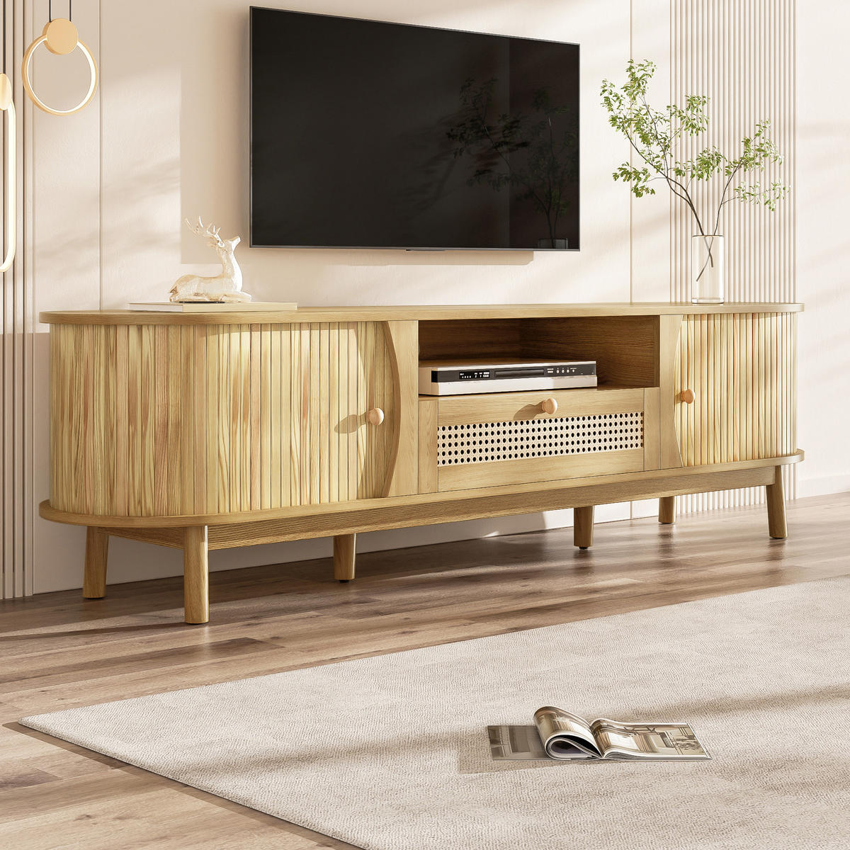 TV-ELEMENT 165/37/46 cm Natürlich mit 2 Türen und 1 Schubladen - Ahornfarben, Holz (165/46/37cm) - Oxeza