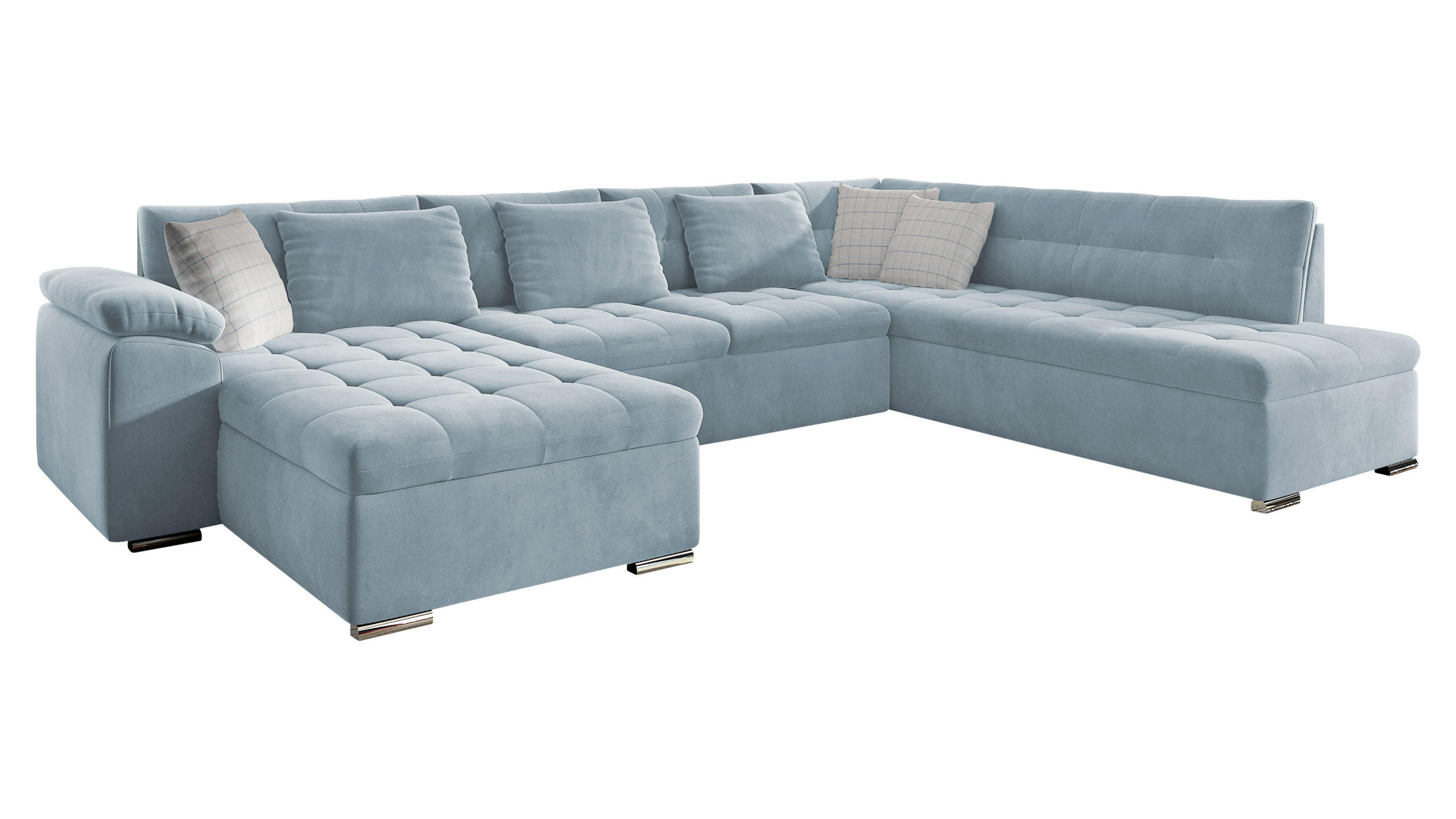 WOHNLANDSCHAFT Niko Bis, Seite: Links - Hellblau, Holz/Textil (348/76/205cm) - MIRJAN24