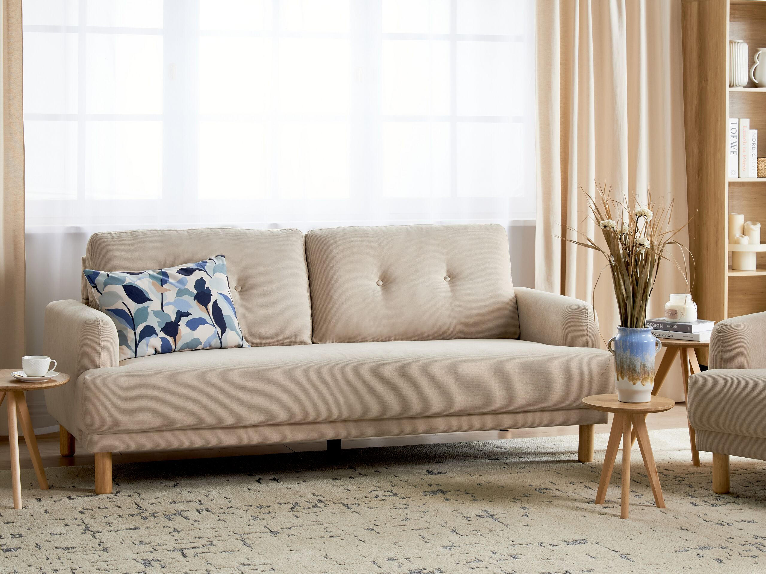 3-SITZER-SOFA Cord beige Tuve - Hellbraun/Beige, Textil (199/85/90cm) - Beliani
