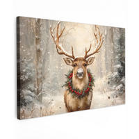 LEINWANDBILD Weihnachten - Rentier - Winter - Kranz Deko Schlafzimmer 30x20 cm - Braun, Textil (30/20cm) - MuchoWow