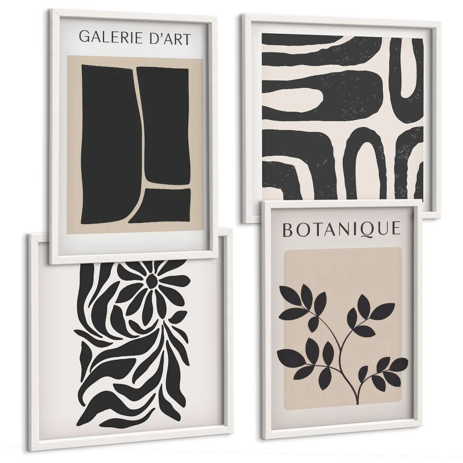 BILDER SET 4er Set - 50x50 cm & 40x60 cm Weißer Rahmen - Abstrakte Pflanzenmuster - Weiß, Kunststoff (50/50cm) - TULUP