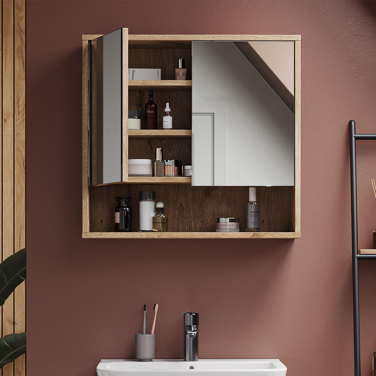 BADSPIEGELSCHRANK Eliza Viking Oak 70 x 65 cm mit 2 Türen - Eichefarben, Holzwerkstoff (70/65/22.1cm) - Vicco