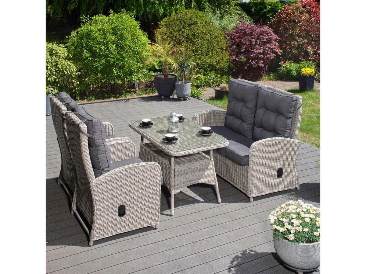 GARTEN-SITZGRUPPE Monte Carlo Grau Polyrattan für 4 Personen - Grau, Kunststoff - Green Spirit