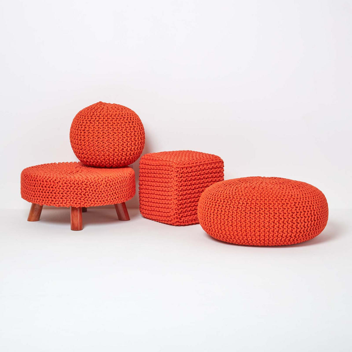 STRICK-POUF orange, 40/40/35 cm - Orange, Textil (40/35/40cm) - Homescapes