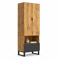 GARDEROBENSCHRANK in Schwarz und Naturfarben Garderobenschrank mit Schublade und Kleiderstange für Flur, B65/T38/H180 cm - Schwarz/Naturfarben, Holzwerkstoff/Metall (65/180/38cm) - STILVORA