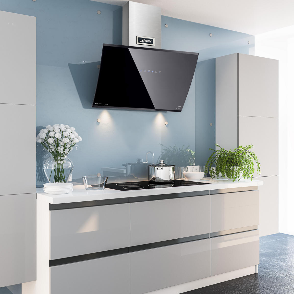 DUNSTABZUGSHAUBE AT 6488 Eco 60 cm Schwarz - Schwarz, Glas/Metall (60/88/48cm) - Kaiser Küchengeräte