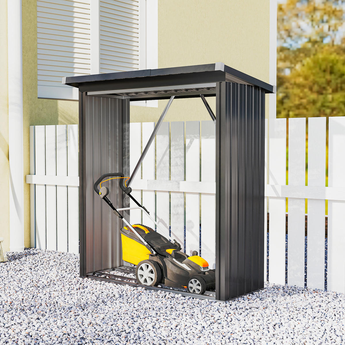 KAMINHOLZREGAL Außen Stahl 150 x 66,5 x 150 cm erhöhtes Brennholzregal Grau - Dunkelgrau, Metall (66.5/150/150cm) - Outsunny