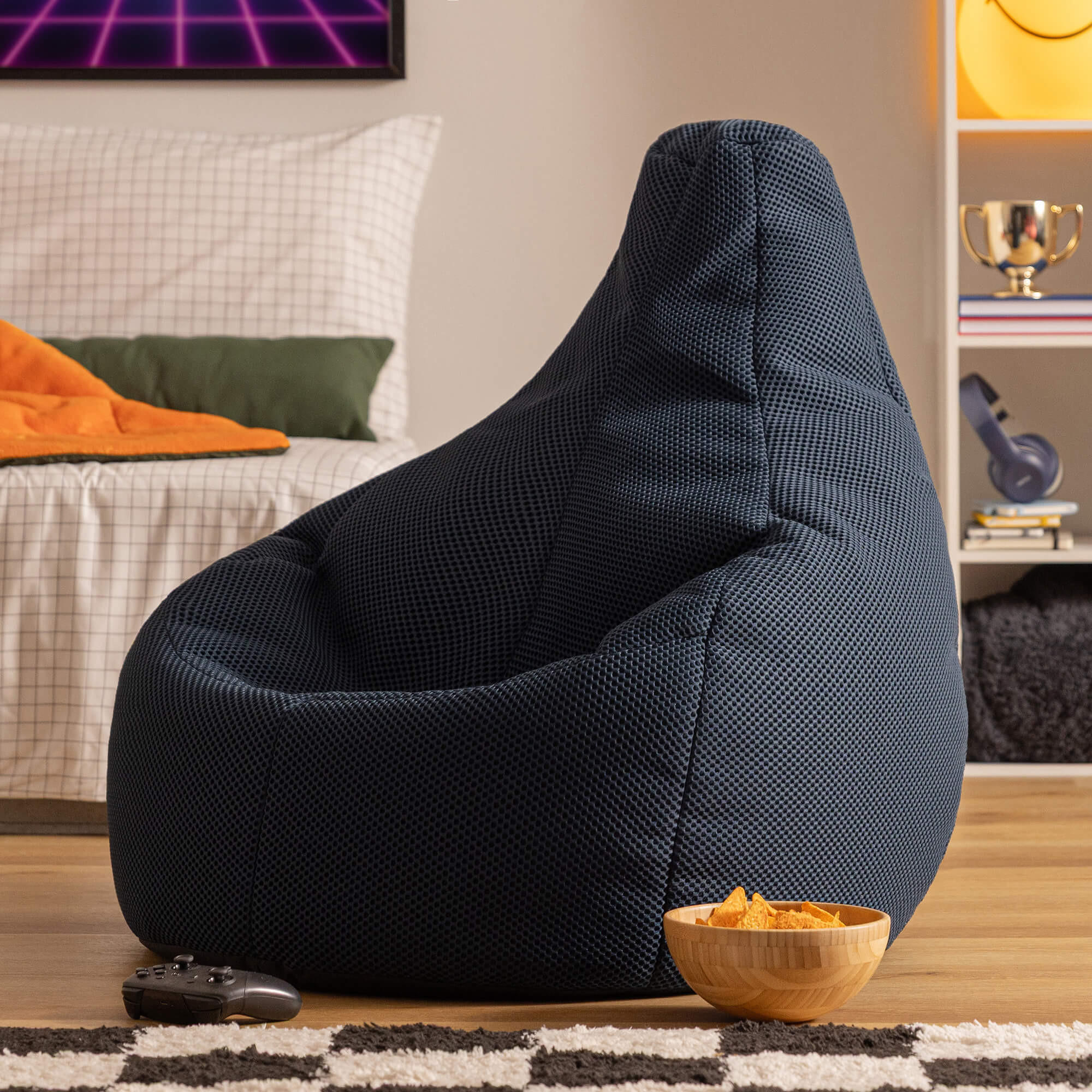 SITZSACK Liegesessel Dalton Techmesh Gaming - Dunkelblau, Textil (90/73/84cm) - icon