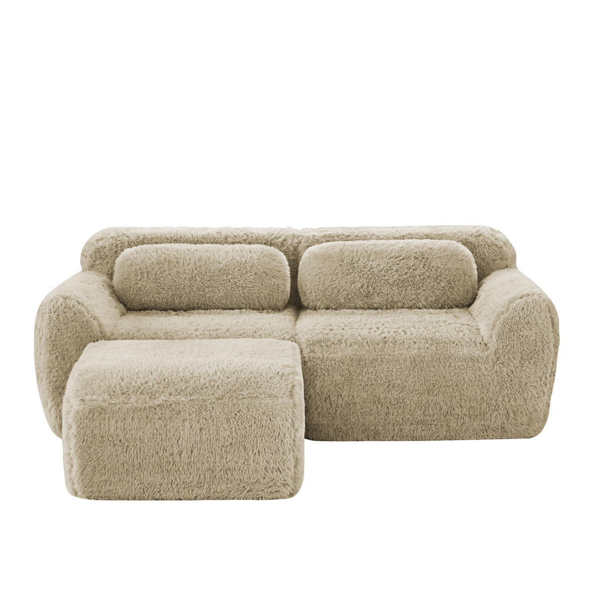 MODULÁRNÍ pohovka světle khaki z plyše bez montáže s měkkým polstrováním - béžová, textil (179/204cm) - OKWISH