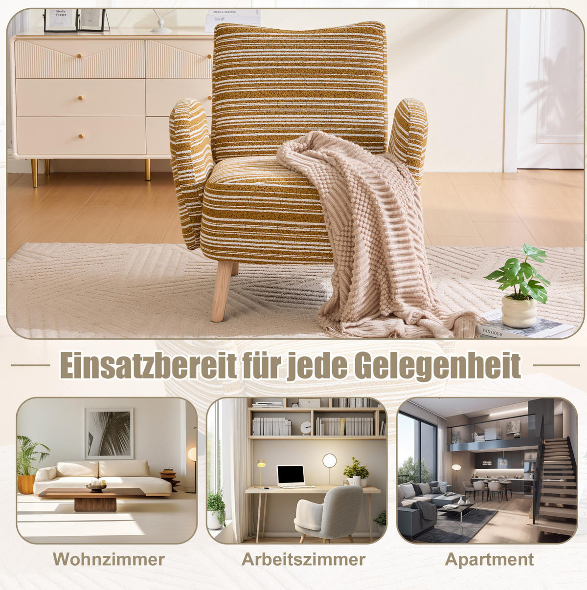 SESSEL 77/81/87 cm in Senfgelb aus Bouclé mit Seitentasche - Currygelb, Textil (77/87/81cm) - BEAOK