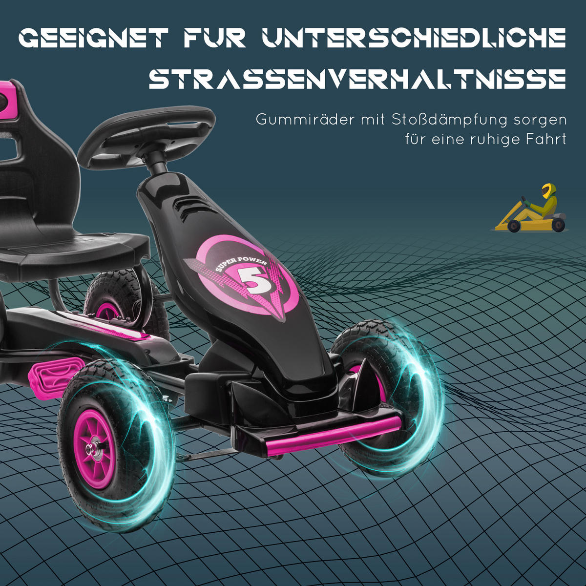 KINDER-GOKART, mit Pedalen, verstellbarem Sitz, ab 5 Jahren - Schwarz/Rosa, Kunststoff/Metall (121/58/61cm) - HOMCOM