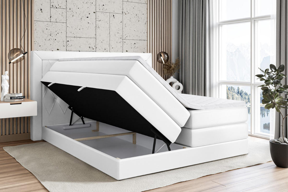 BOXSPRINGBETT NOEL KING - 200 x 200 - H3/H4 - Weiß Hochglanz - Weiß Hochglanz, Holzwerkstoff (200/200cm) - ALTDECOR