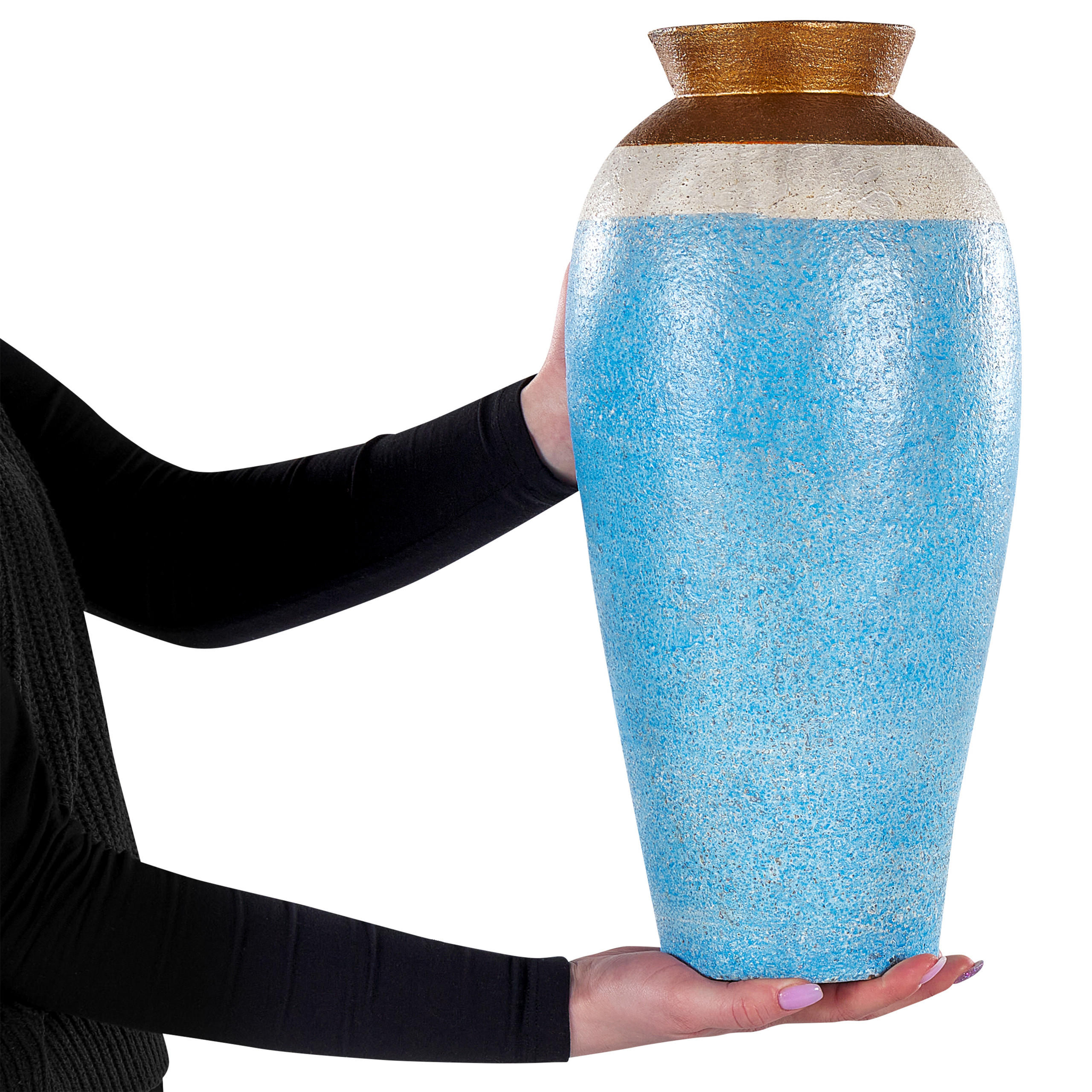 DEKOVASE Terrakotta blau Plateje - Blau, Stein (42cm) - Beliani