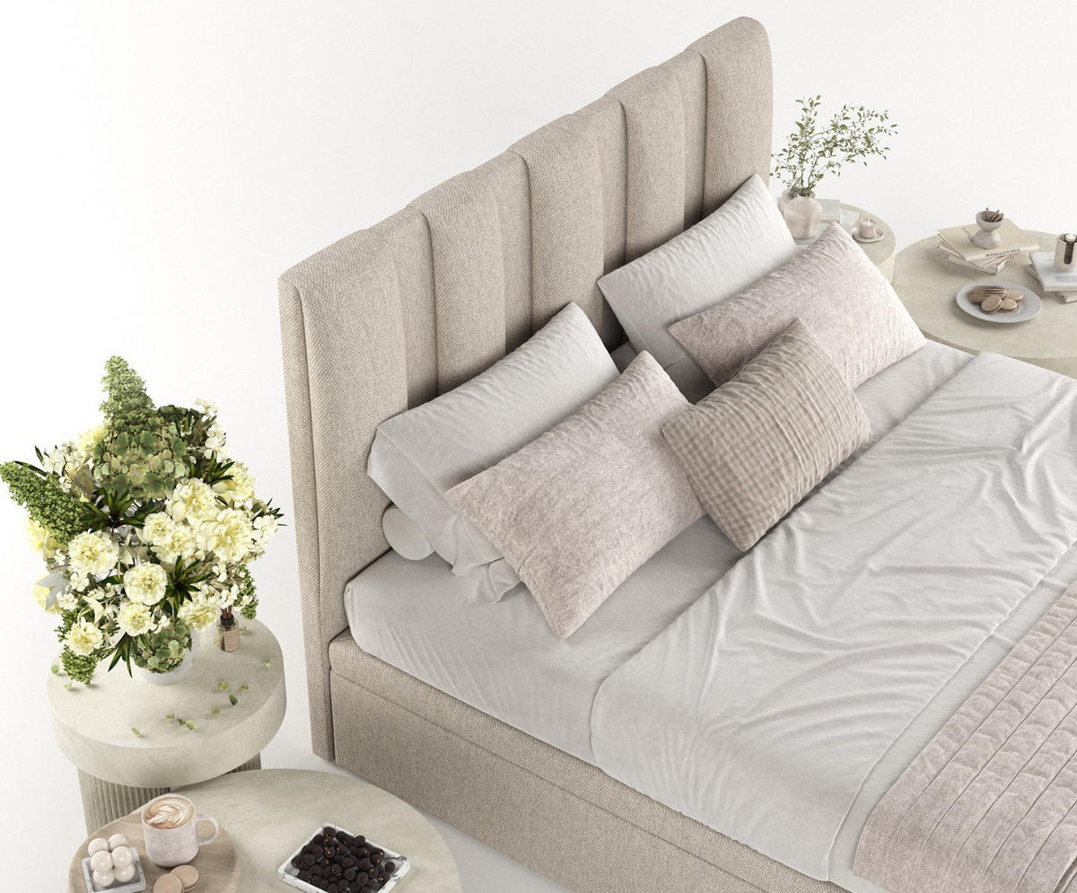 POLSTERBETT Orta mit Stauraum 200/200 cm Hellbeige im Megan Stoff - Sandfarben/Schwarz, Holz/Holzwerkstoff (200/200cm) - AltaBeds