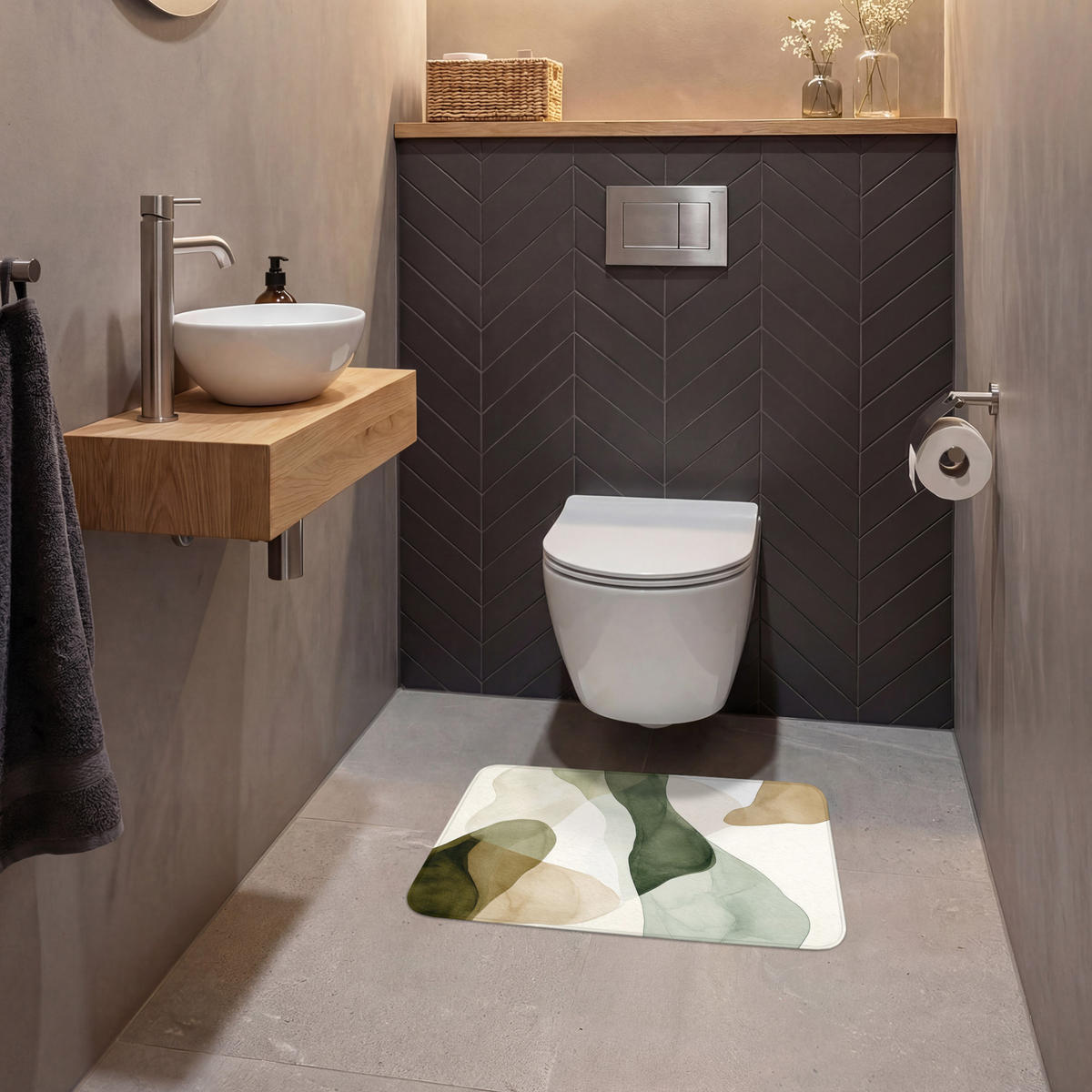 WC-VORLEGER Japandi - Abstrakt - Grün Toilettenvorleger 60x40 cm - Grün, Kunststoff/Textil (60/1cm) - OnlyWow
