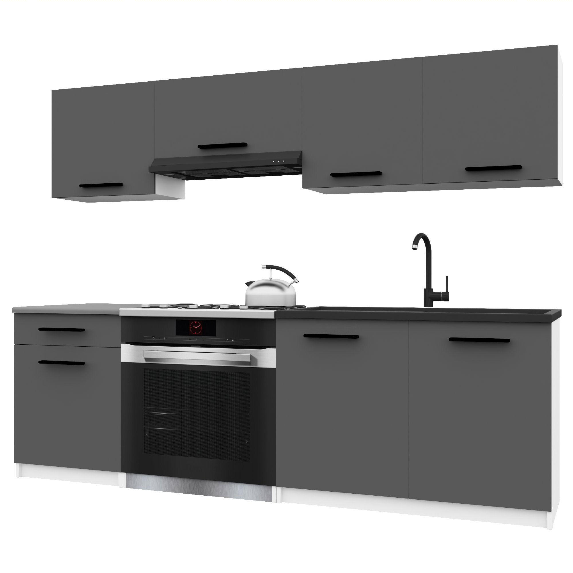 KÜCHENZEILE Italia 1 180 cm, mit Arbeitsplatten, Grau Matt - Grau, Holz (180/143/60cm) - B BELINI GROUP