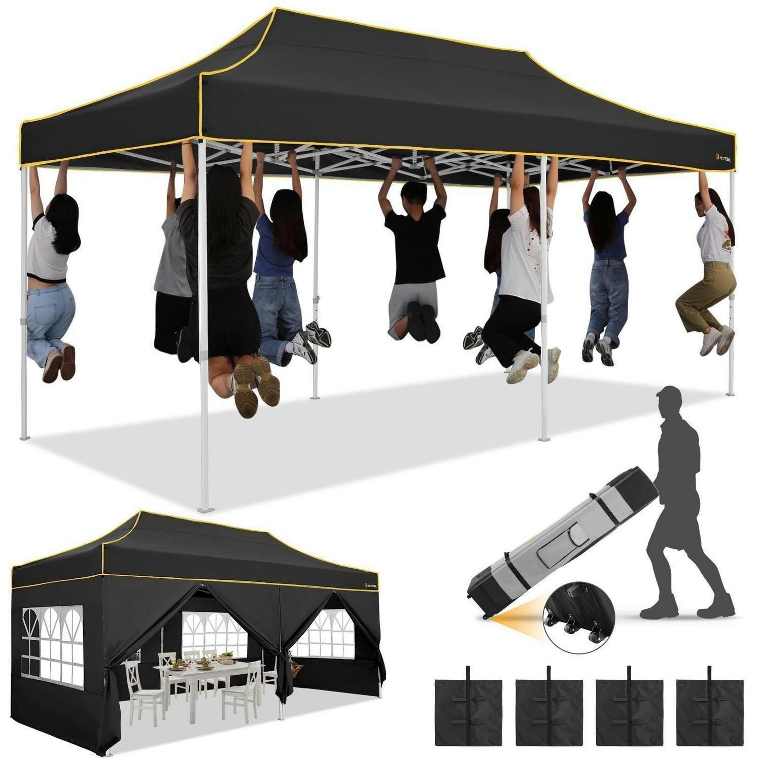 FALTPAVILLON 3x6m Wasserdicht mit 6 Seitenteilen Schwarz - Schwarz, Textil (300/320/600cm)