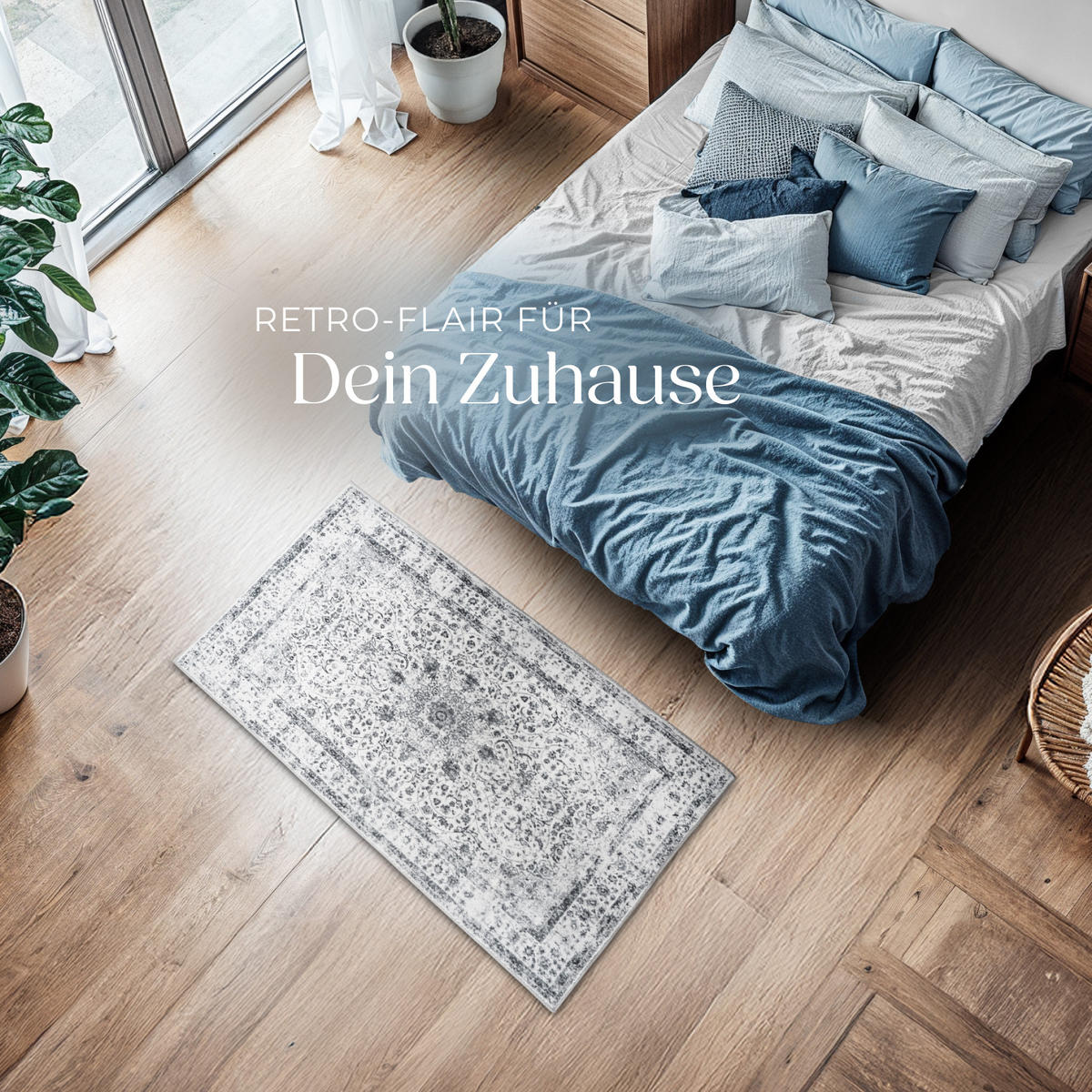 TEPPICH Vintage Design Aliya,rutschfeste Unterseite,grau - Grau, Kunststoff (60/110cm) - tectake