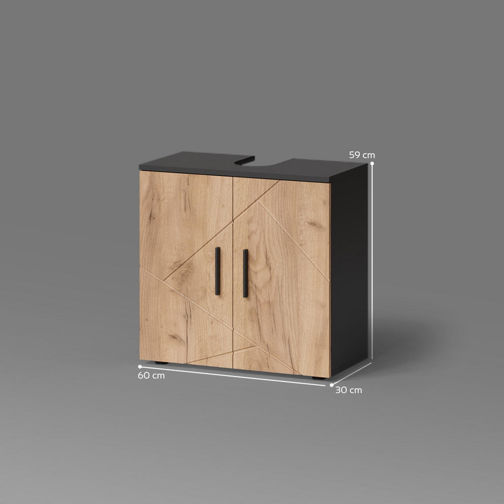 Thumbnail - Livinity® Waschbeckenunterschrank, Honigeiche, Honigeiche, Holzwerkstoff, 2 Fächer, Rechteckig, 60x59x30 cm, Badezimmer,...