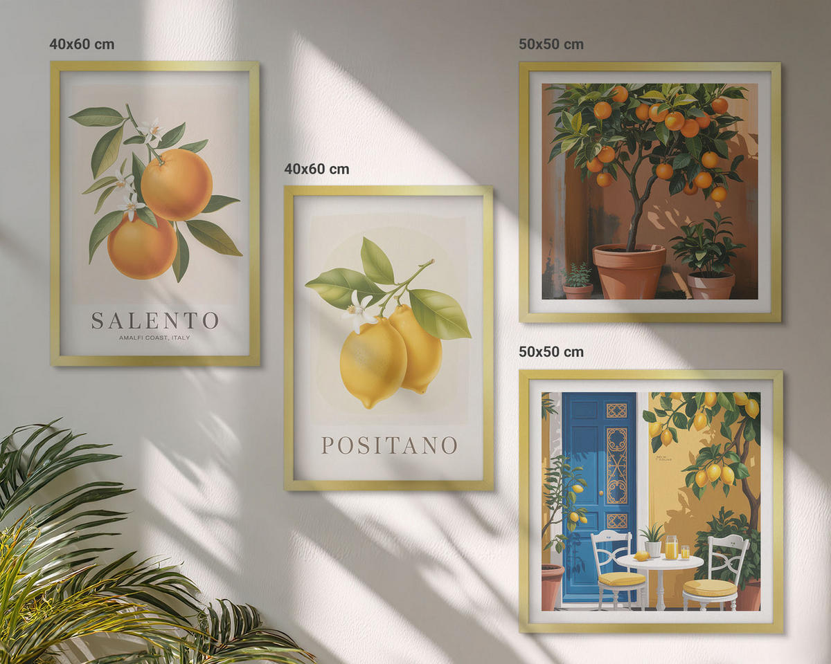 BILDER SET 4er Set - 50x50 cm & 40x60 cm Goldrahmen - Amalfi-Zitronen und -Orangen - Goldfarben, Kunststoff (50/50cm) - TULUP