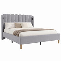 BETT mit USB und Typ-C 160x200 cm Leinen Grey - Grau, Metall (160/200cm) - Meubliv
