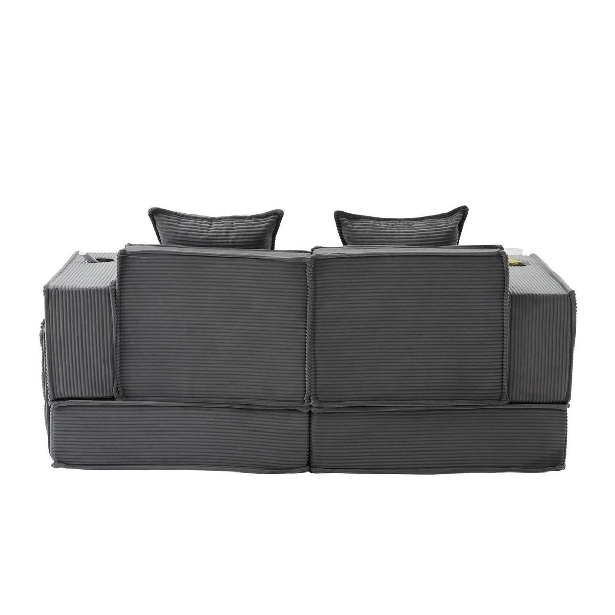 SCHLAFSOFA DE-33894 mit Fußhocker und Becherhalter Dunkelgrau - Dunkelgrau, Textil (78/66/162cm) - ComfortXL