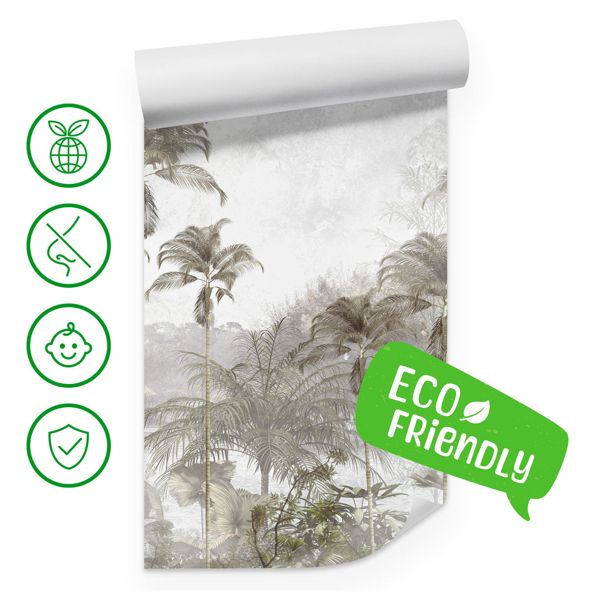 FOTOTAPETE für Wohnzimmer Tropische Bäume Fluss Grau Palmen 400x280 - Beige/Grau, Papier (400/280cm) - Muralo