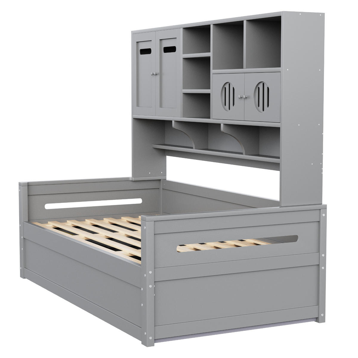 STAURAUMBETT 90/200 cm DE-01414, in Grau, mit Hydraulik und Staufächern - Grau, Holz (90/200cm) - ComfortXL