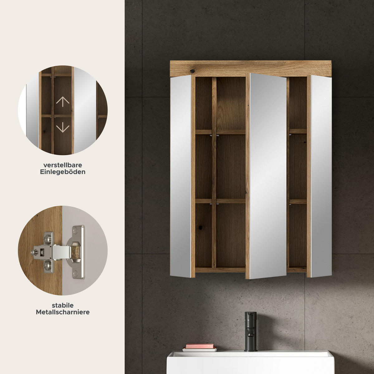 SPIEGELSCHRANK SCOUT (B/H/T: ca. 60/79/18 cm) in Evoak Oak Nachbildung/Spiegelglas - Eichefarben, Holz (60/79/18cm)