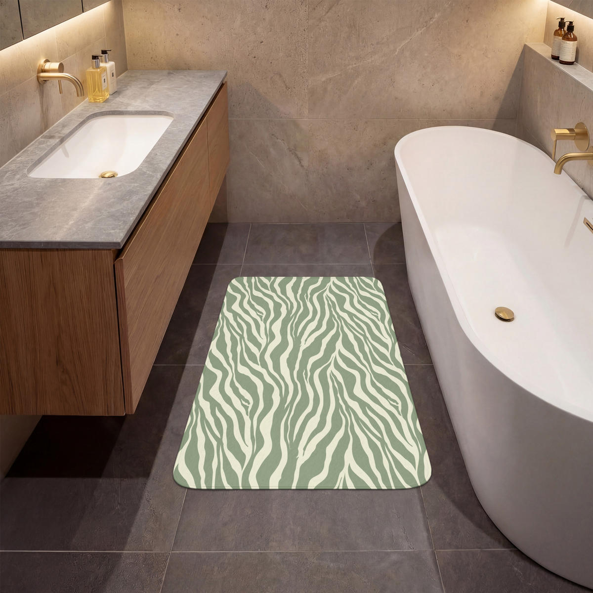 KOUPELNOVÁ PŘEDLOŽKA Zebra - Motiv - zelená 60x90 cm - šalvějově zelená, textil/plast (60/90cm)