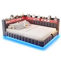 SCHLAFSOFA aus Samt 140x200 cm Grau mit Bettkasten, LED-Beleuchtung und Ladeanschlüssen - Grau, Textil (140/200cm) - IVMEU