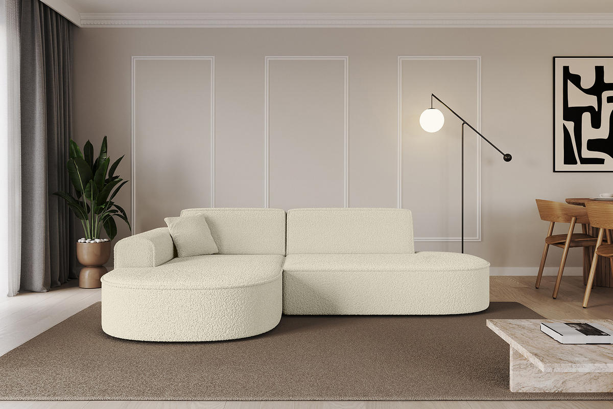 ECKSOFA Ottomane Links MARI-L1 - 232x163x73,5 cm Beige Bouclé - Beige/Schwarz, Holzwerkstoff/Kunststoff (163/234cm) - ALTDECOR